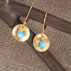 Hammered Gold & Turquoise Earrings