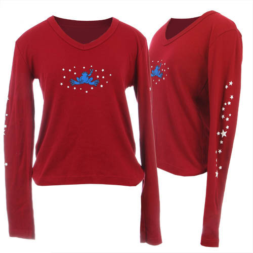 Product Image of Peace Frogs Junior Maroon Stars V-Neck Long Sleeve T-Shirt