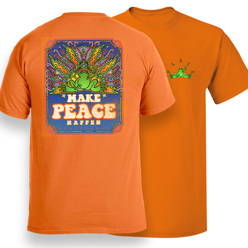 Peace Frogs Adult Make Peace Happen Frog Garment Dye Short Sleeve T-Shirt
