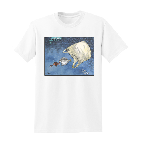 Product Image of Michael de Adder Designs Bag Eating Fish White Short Sleeve T-Shirt