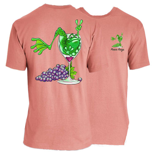 Peace Frogs Adult Wine Glass Frog Garment Dye Short Sleeve T-Shirt