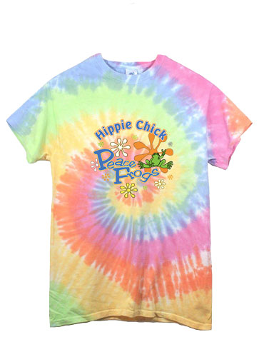 Peace Frogs Adult Hippie Chick Frog Spiral Tie-Dye Short Sleeved T-Shirt