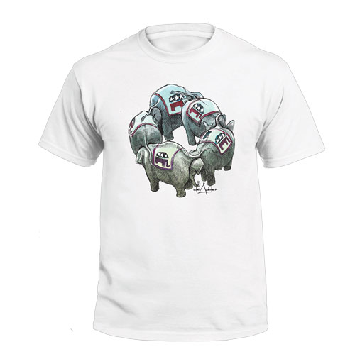Product Image of Michael de Adder Designs Elephants White Short Sleeve T-Shirt