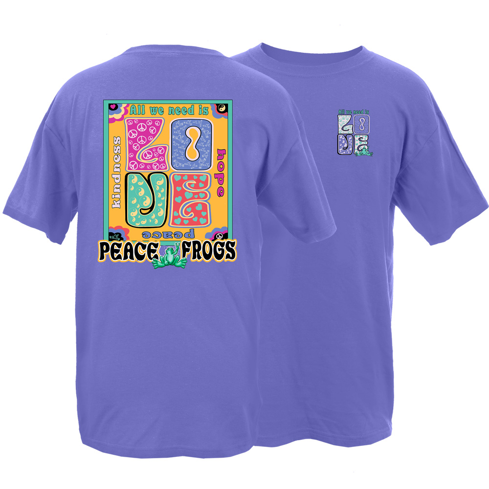 Peace Frogs Adult Love Frog Garment Dye Short Sleeve T-Shirt