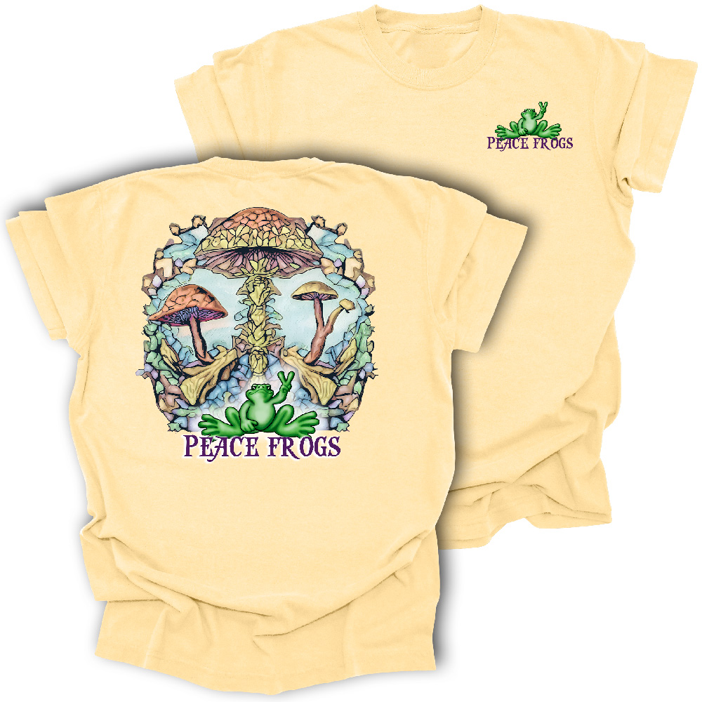 Peace Frogs Adult Mushroom Frog Garment Dye Short Sleeve T-Shirt
