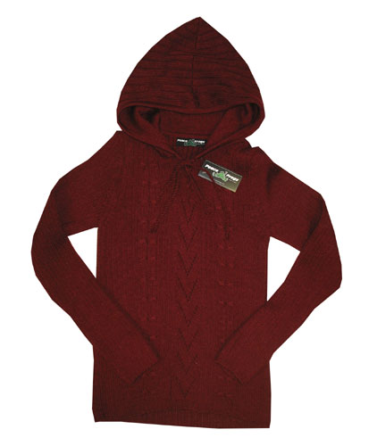 Peace Frogs Junior Burgundy Hood Wool Sweater