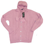 Peace Frogs Pink Full Button Hood Wool Sweater