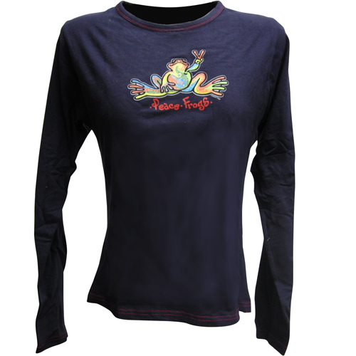 Peace Frogs Navy/R/Ed Stitch Retro Junior Long Sleeve T-Shirt