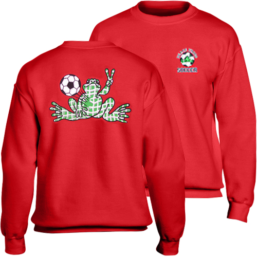 Peace Frogs Red Soccer Embroidered Adult Crewneck Sweatshirt