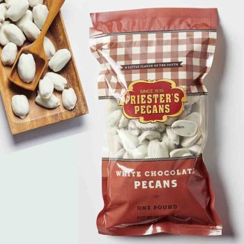 White Chocolate Pecans 1 Pound Bag Packaging