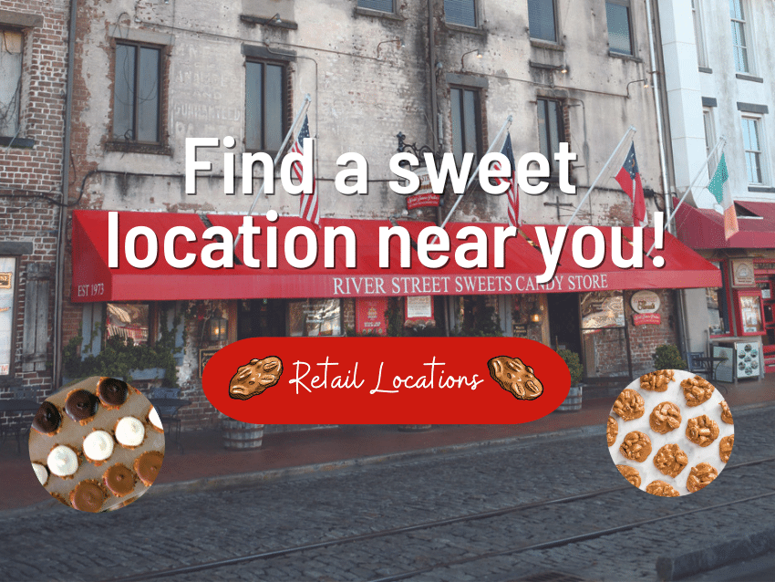Stop by one of our convenient locations in Georgia (Savannah, Pooler, & Atlanta), South Carolina (Myrtle Beach, Charleston, & Greenville), Florida (Key West), & Pennsylvania (Lancaster).  Whether it's a founding store, or a franchise, you'll find the best handmade southern candies. From pralines and Chocolate Bear Claws, to chocolates and fudge or handmade ice cream and gelato, you're bound to find your all-time favorite candy, or even discover a new one! Stop by for a free sample of our World Famous Pralines® and take in the sights, sounds, and scents of real candy being made right in front of your eyes. For information about our franchising in opportunities, call 844-842-9037