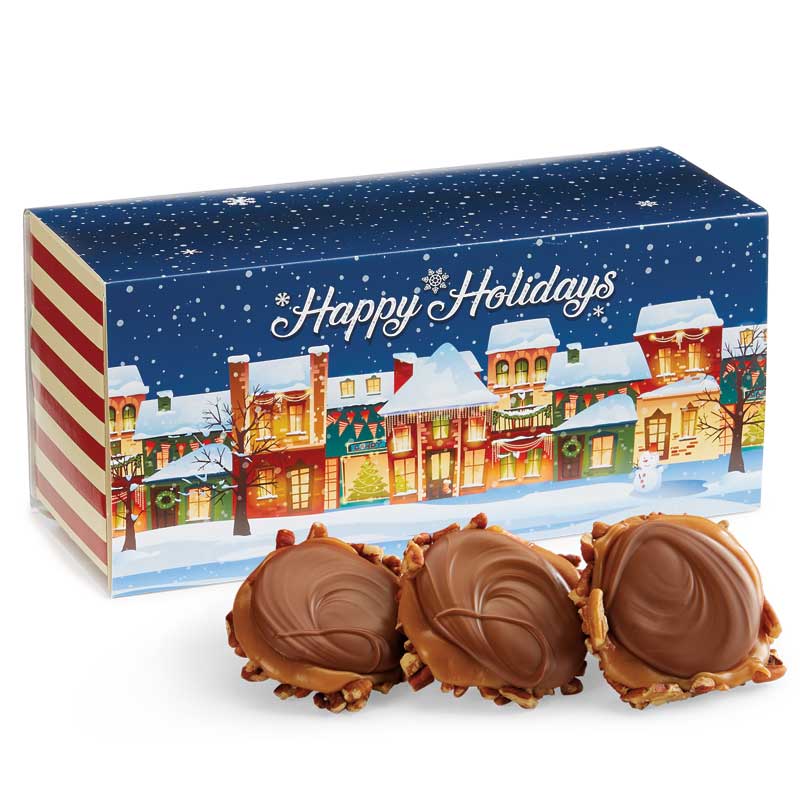 12 Piece Milk Chocolate Turtle Gophers in the Holiday Gift Box