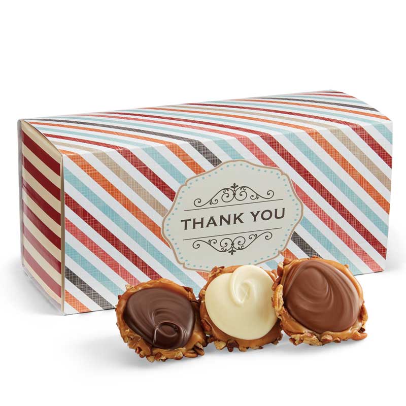12 Piece Assorted Chocolate Turtle Gophers in the Thank You Gift Box
