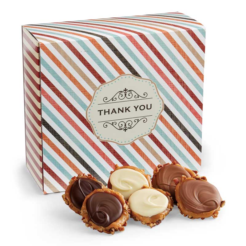 24 Piece Assorted Chocolate Turtle Gophers in the Thank You Gift Box