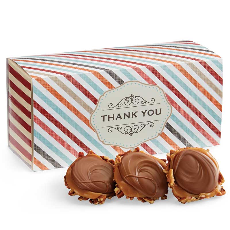12 Piece Milk Chocolate Turtle Gophers in the Thank You Gift Box