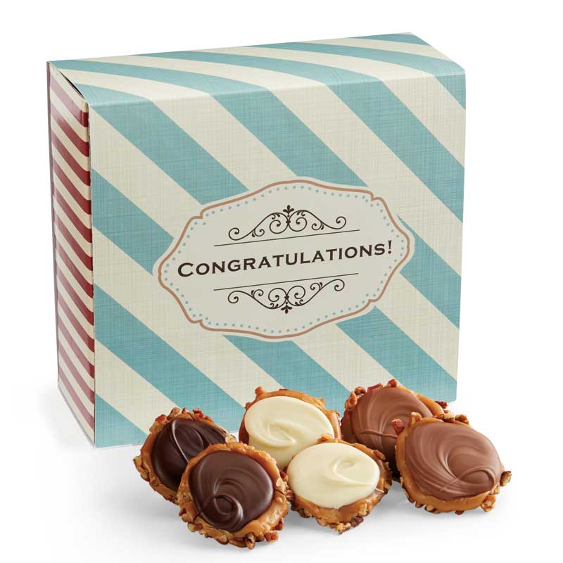 24 Piece Assorted Chocolate Turtle Gophers in the Congratulations Gift Box