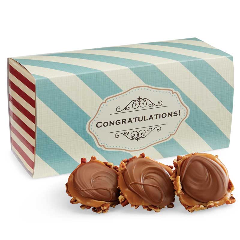 12 Piece Milk Chocolate Turtle Gophers in the Congratulations Gift Box