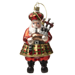Scottish Piping Santa - 5.5 inches tall hand-blown glass ornament