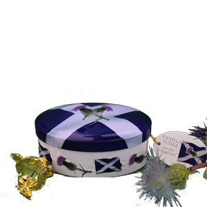 Saltire Oval Fudge Tin with Thistles 4.2 oz