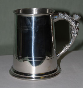 Pewter Pint Tankard with Thistle Handle