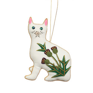 White Cat with Thistle Ornament