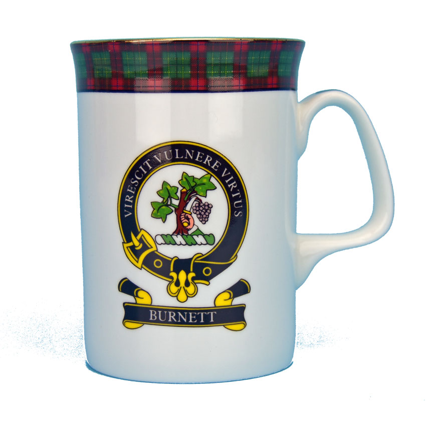 Clan Burnett Mug with crest and tartan rim