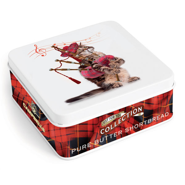 Campbell's Piping Cat Shortbread Square Tin -3oz