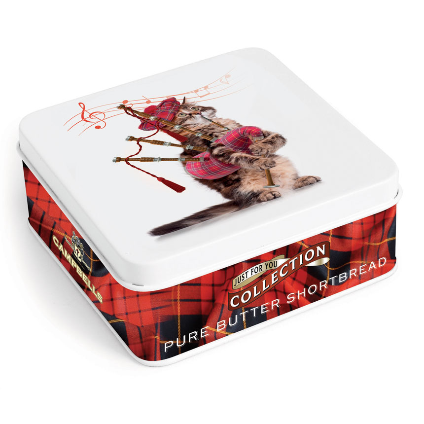 SOLD OUT Campbells Piping Cat Shortbread Square Tin -3oz