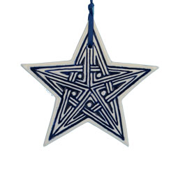 Blue Ceramic Celtic Star Ornament