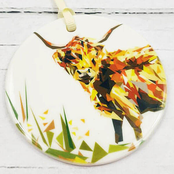 SALE Highland Cow Ornament on ceramic disk 2.75 inches