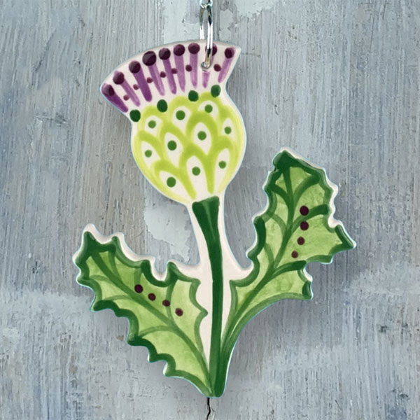 Multicolored Ceramic Thistle with beaded hanger