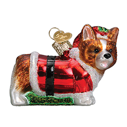 Xmas Corgi Puppy Glass Ornament