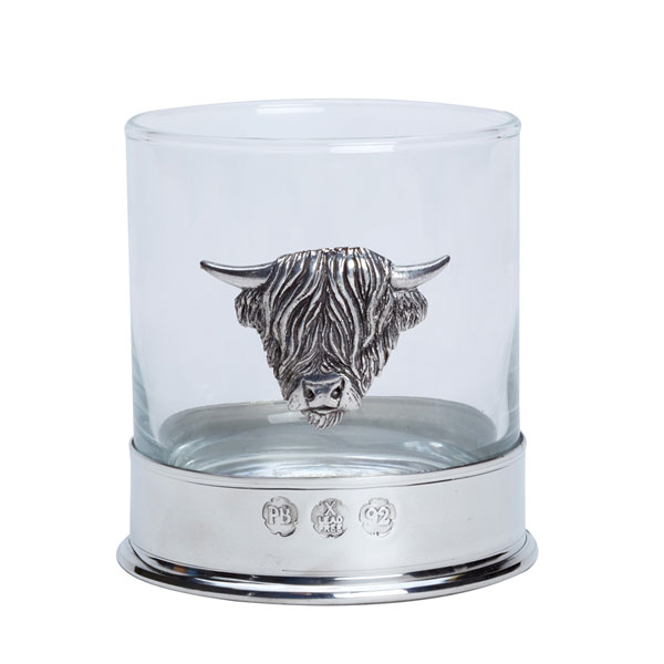 Highland Cow Whisky Glass with Pewter Base
