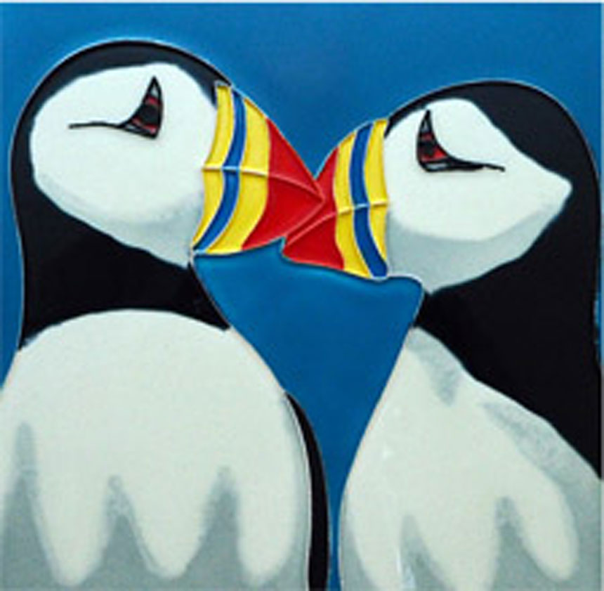 SALE Cute Puffins 8 inch square tile