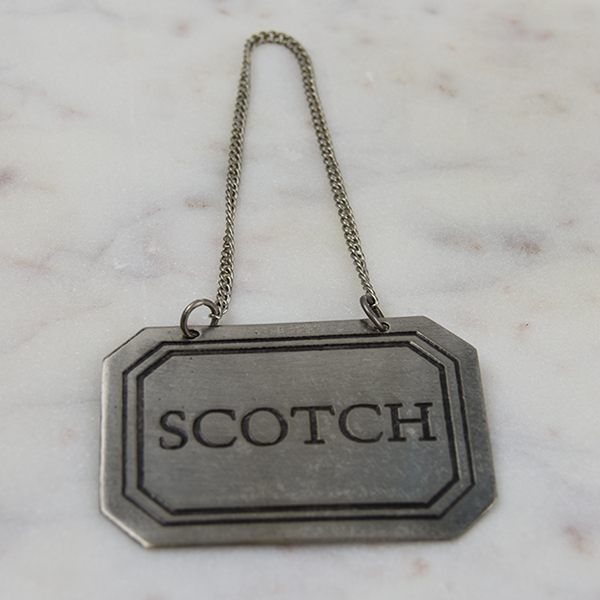 Scotch Decanter Label - metal on metal chain