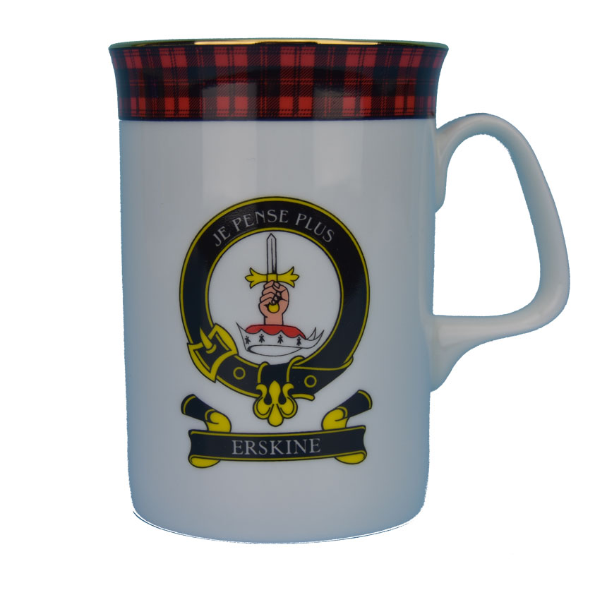 Clan Erskine Mug with crest and tartan rim