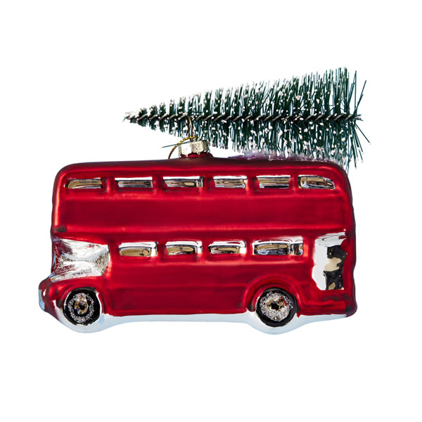London Bus with Tree Glass Ornament
