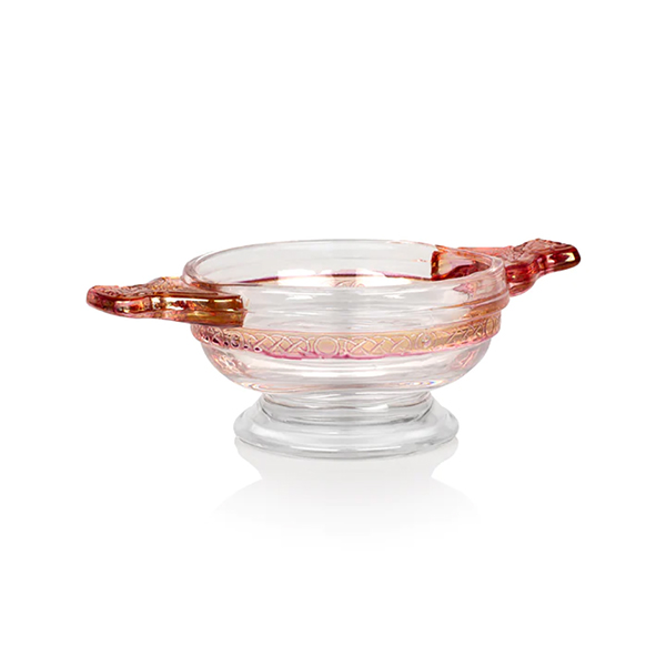 SALE Glass 3" Quaich with Pink rim and handles