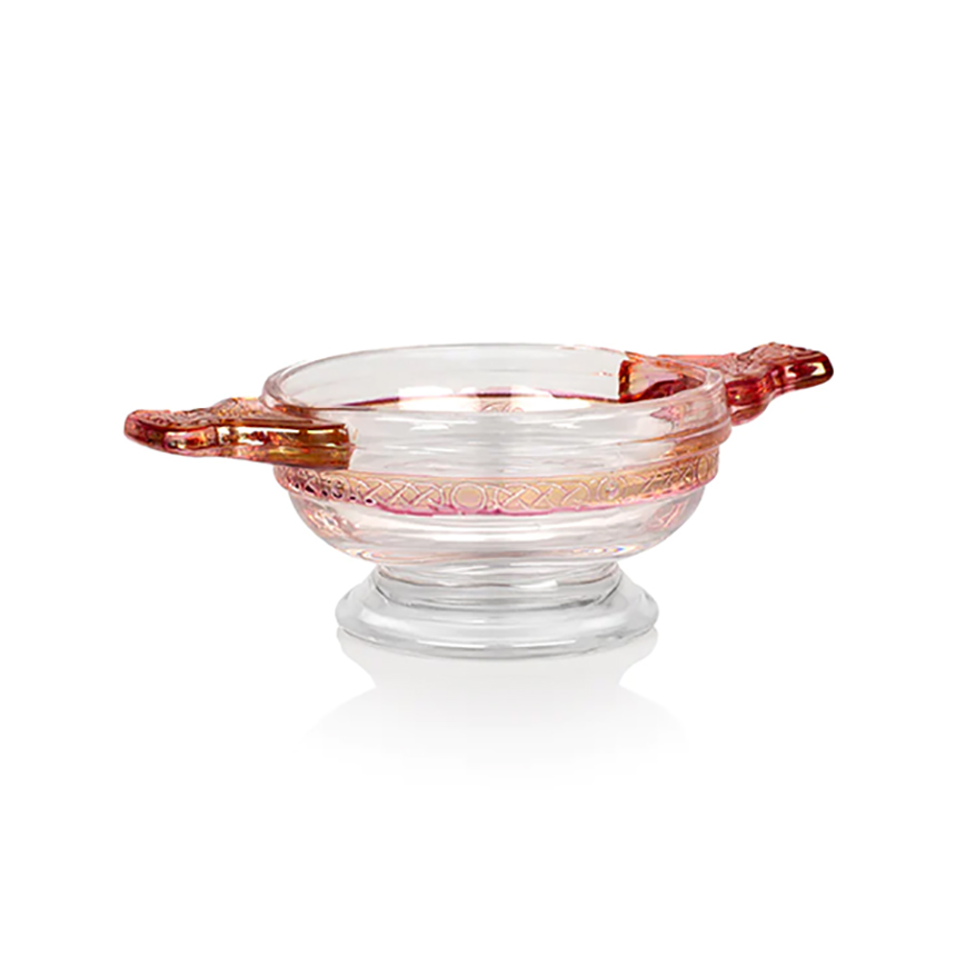 SALE Glass 3" Quaich with Pink rim and handles