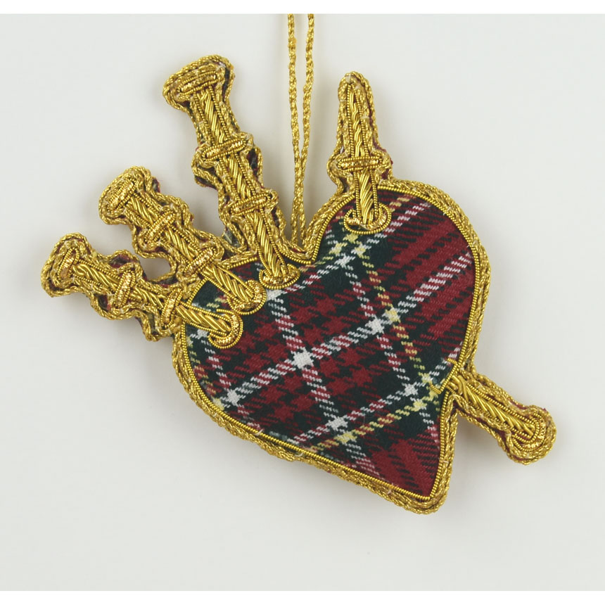 Tartan Heart Bagpipes Ornament