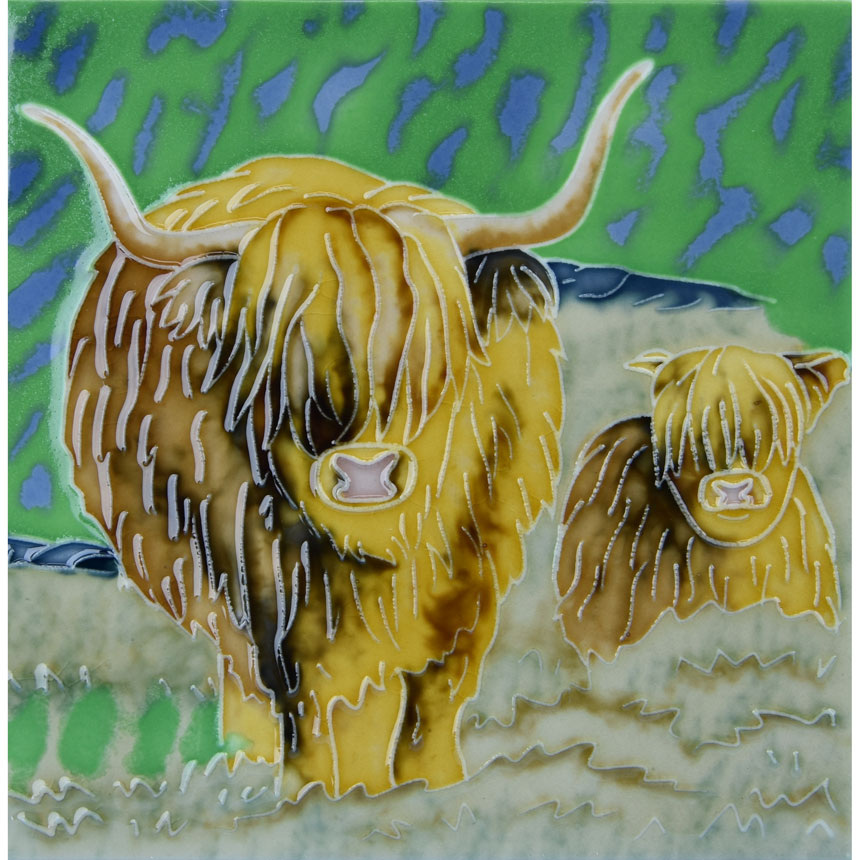 Highland Cow & Calf 6 Inch Ceramic Tile