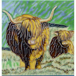 Highland Cow & Calf 8 Inch Ceramic Tile