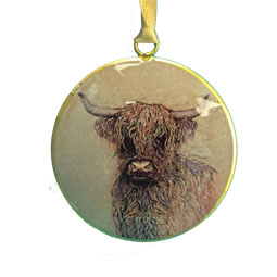 Highland Cow Metal Disc Ornament