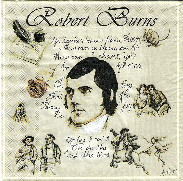 Robert Burns Napkin with drawings from poems