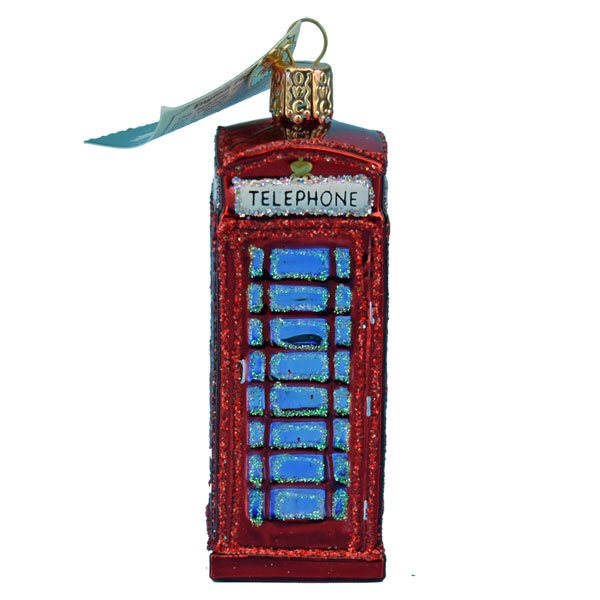 British Phone Booth Glass Ornament from Old World Christmas