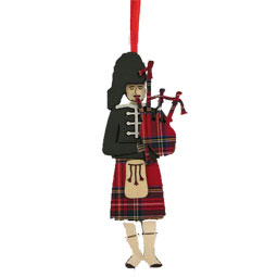 3D Piper with Tartan Bagpipes Ornament