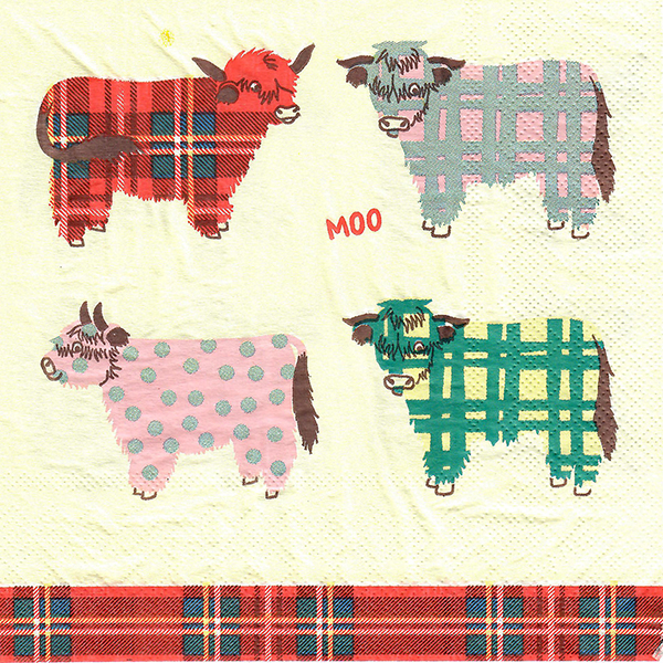 SALE Colorful Plaid Highland Cow Napkins - pack of 20