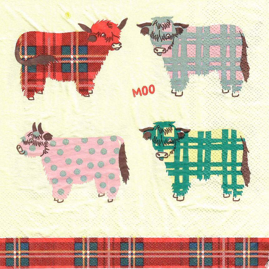 Colorful Plaid Highland Cow Napkins - pack of 20