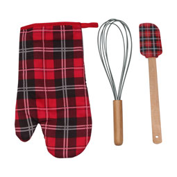 SALE Plaid Kitchen Set - Oven Mitt, Whisk and Spatula
