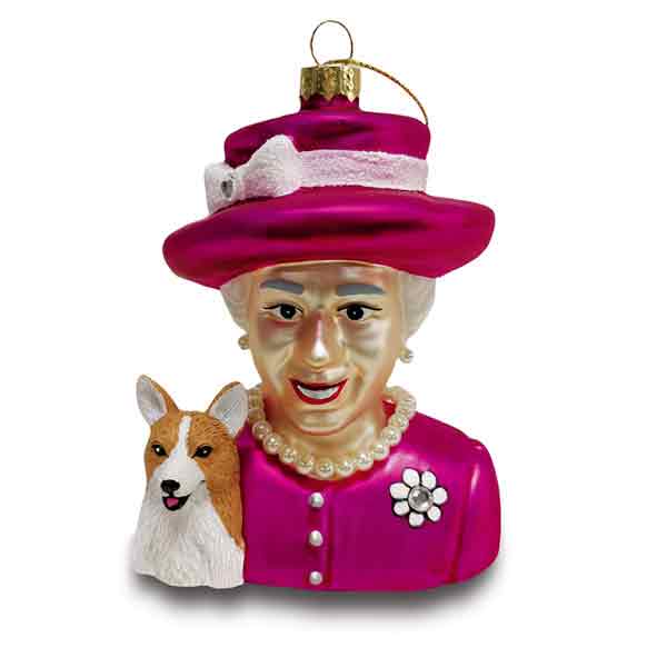 SOLD OUT Queen Elizabeth & Her Corgi Glass Ornament - Fuchsia